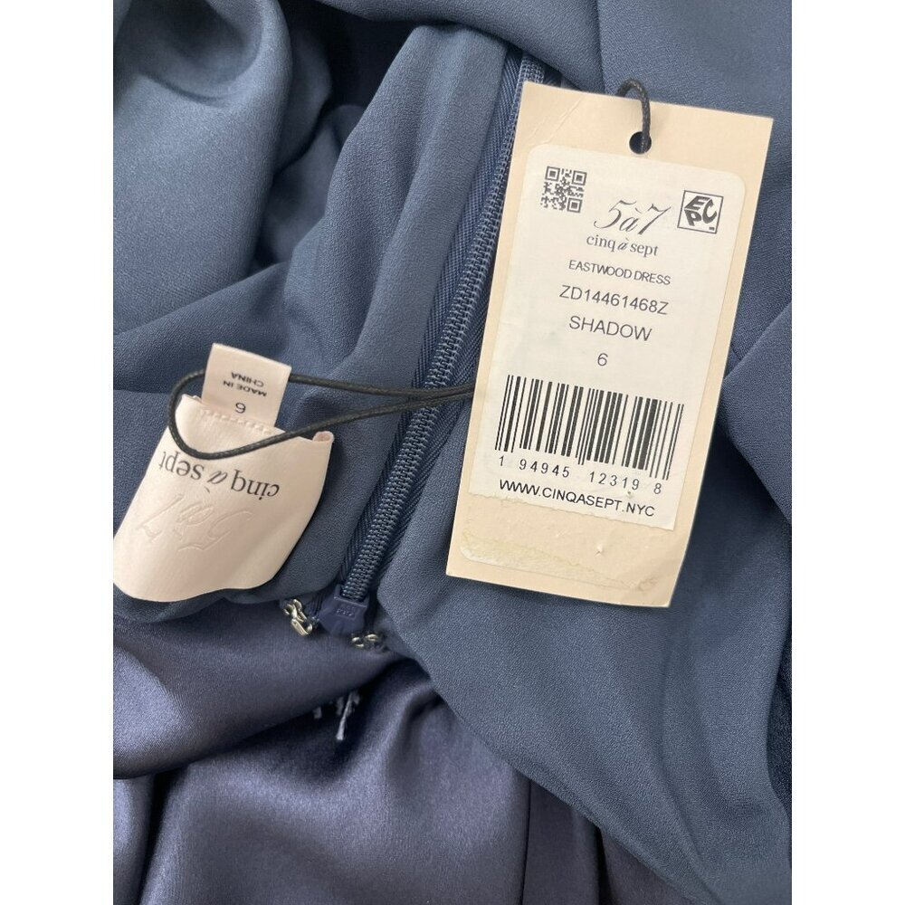 Cinq a Sept $595 Fringed Silk Midi Dress Size 6 Shadow Blue NWT - Picture 7 of 8